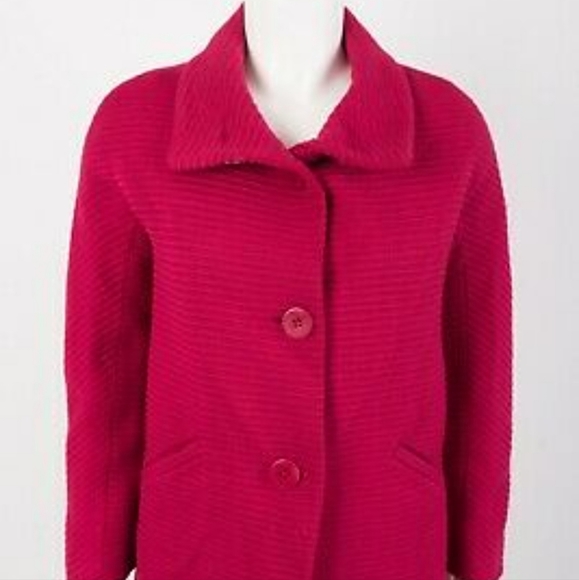 Talbots sz 8 petite wool blend magenta pink striped texture coat - Picture 3 of 8